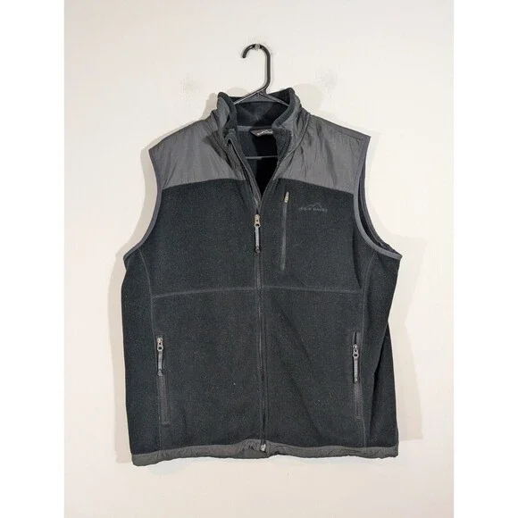 Eddie Bauer Vest Men Sz L Black Fleece Full Zip Outdoor Utility Jacket - Picture 1 of 7